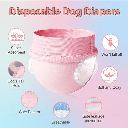 Ambreview Disposable Dog Diapers Female, Just Pull It Up, Doggie Diapers for Female Dogs, Strong Absorbency | Leak Proof, for Dogs in Heat | Elderly | Disabled, XS 30 PCS