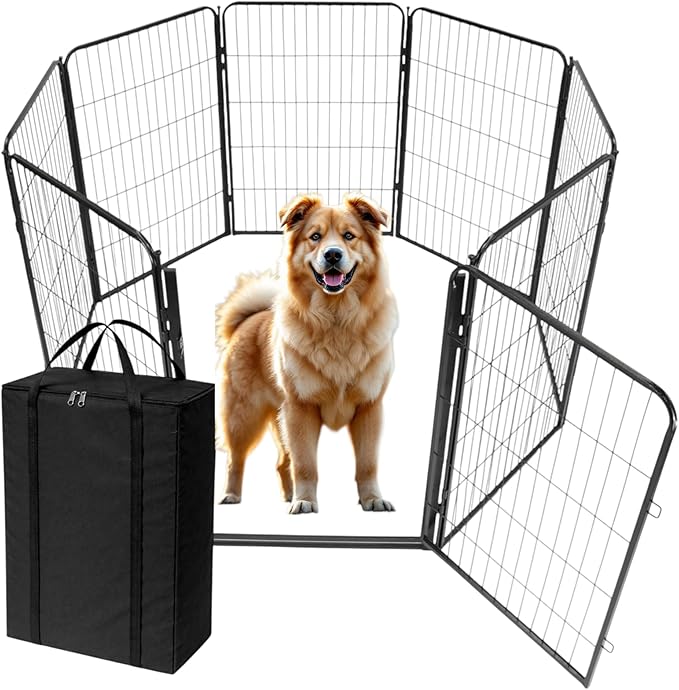 Dog Playpen w/Carrying Case for Indoor or Outdoor Use – 40 Inch, 8 Black Panels - Portable Metal Exercise Pen for Medium & Large Dogs - Pet Fence Kennel Crate for House, RV, or Travel
