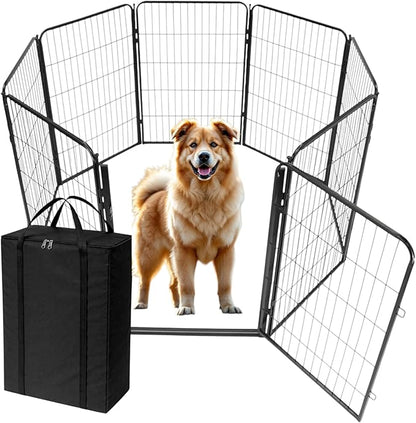 Dog Playpen w/Carrying Case for Indoor or Outdoor Use – 40 Inch, 8 Black Panels - Portable Metal Exercise Pen for Medium & Large Dogs - Pet Fence Kennel Crate for House, RV, or Travel