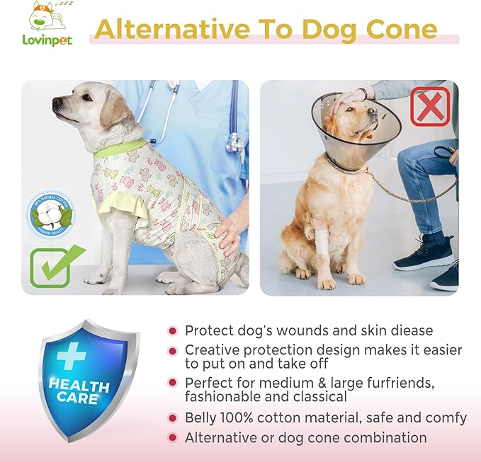 LovinPet Dog Recovery Suit - Medium Large - Professional Large Dog Recovery Suit Abdominal Wound Surgical Clothes Post-Operative Vest E-Collar Alternative Recovery,Hippo,Yellow,XXL