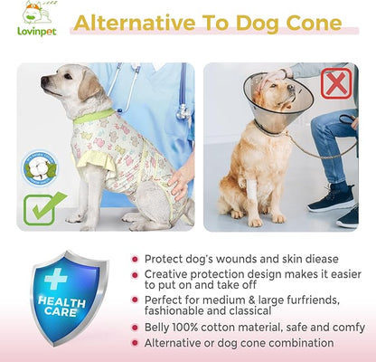 LovinPet Dog Recovery Suit - Medium Large - Professional Large Dog Recovery Suit Abdominal Wound Surgical Clothes Post-Operative Vest E-Collar Alternative Recovery,Hippo,Yellow,M