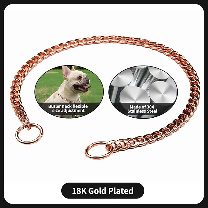 Stainless Steel P Chock Metal Chain -JYHY Dog Necklace Collars Walking Training Pet Supplies for Small Medium Large Dogs (18" (Neck Fits 14"-16"), Rose Gold)