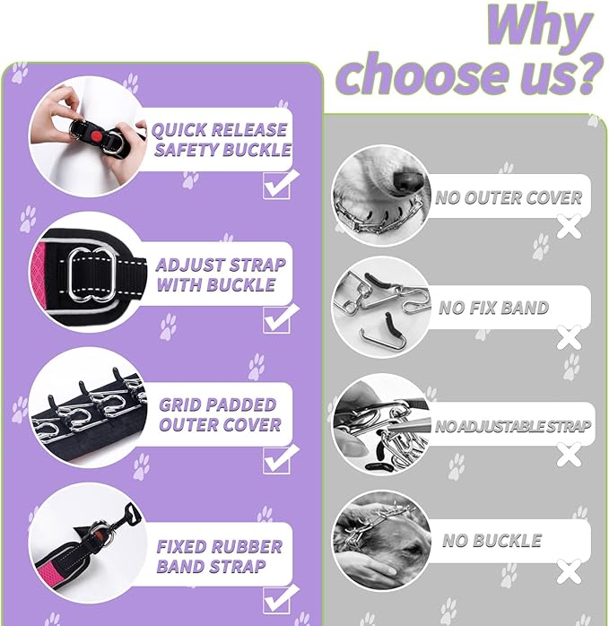 Martingale No Pull Dog Collar for Large Medium Dogs Training Walking, Heavy Duty Nylon Reflective Adjustable Anti Pull Slip Collar with Buckle L Hot Pink