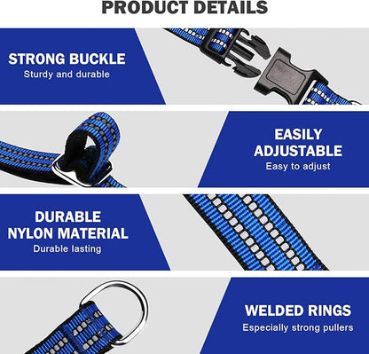 Hikiko Martingale Collar for Dogs Reflective Nylon Dog Collar with Quick Release Buckle Adjustable Training No Slip Dog Collar (Small, Blue)