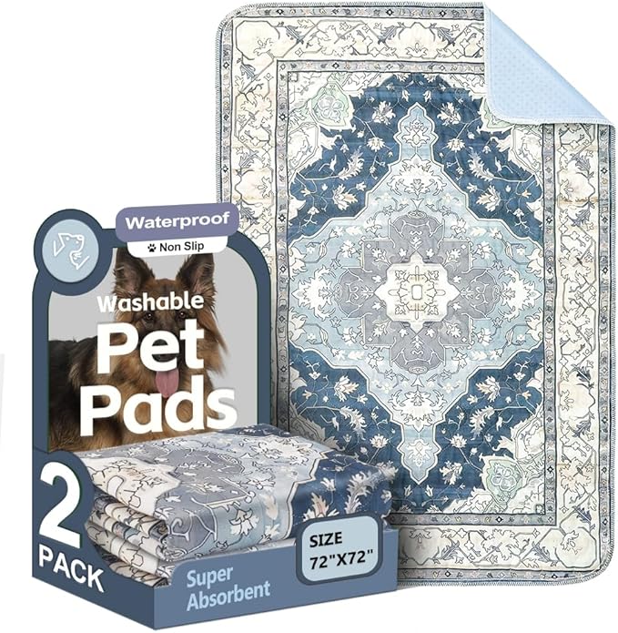 Washable Pee Pads for Dogs 2 Pack Reusable Puppy Training Pads 72"x72" Super Absorbent Waterproof Dog Training Pads, Non-Slip Potty Pads Whelping Pads Litter Mat Pet Supplies - Navy/Mix