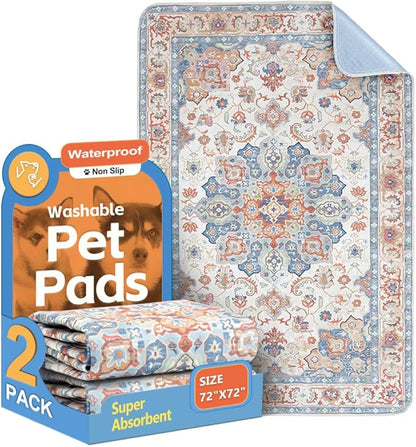Washable Pee Pads for Dogs 2 Pack Reusable Puppy Training Pads 72"x72" Super Absorbent Waterproof Dog Training Pads, Non-Slip Potty Pads Whelping Pads Litter Mat Pet Supplies - Orange/Mix