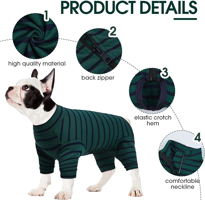 Kuoser Recovery Suit for Large Dogs After Surgery, Long Sleeve Dog Surgery Recovery Suit, Dog Onesie for Abdominal Wounds Skin Disease, Green XL