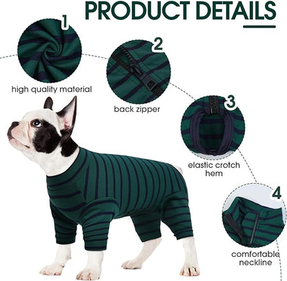 Kuoser Recovery Suit for Large Dogs After Surgery, Long Sleeve Dog Surgery Recovery Suit, Dog Onesie for Abdominal Wounds Skin Disease, Green XL