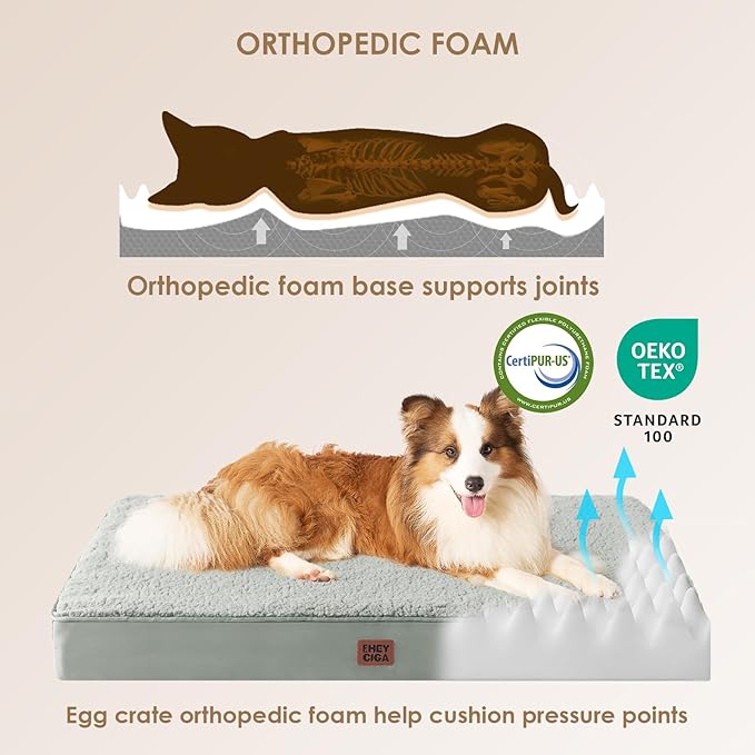 EHEYCIGA Orthopedic Dog Beds for Large Dogs with Removable Washable Cover for Crate, Greyish Green, 35x23