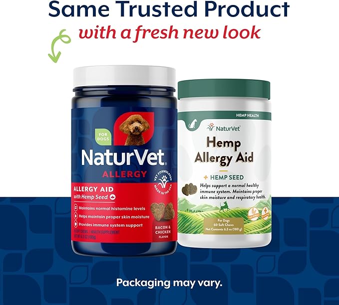 NaturVet Hemp Allergy Aid Supplement for Dogs, Hemp Seed, Antioxidants, Omegas, Dha & Epa for Healthy Skin & Respiratory Health, 60 Count