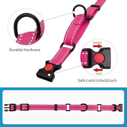 Martingale Dog Collar and Leash Set Martingale Collars for Dogs Reflective Martingale Collar for Small Medium Large Dogs(Hot Pink&L)