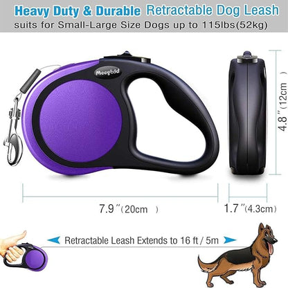 Heavy Duty Retractable Dog Leash-16ft Strong & Durable Walking Leash for S to L Dogs up to 45/115 lbs, Upgraded Lock System, Non Slip Grip, Tangle Free (Purple, Medium-Large Sized)