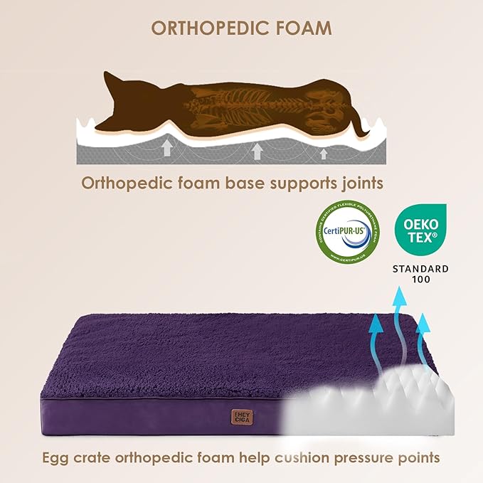 EHEYCIGA Orthopedic XXL Dog Beds for Jumbo Dogs with Removable Washable Cover for Crate, Purple, 47x29