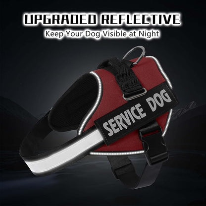 MUMUPET Service Dog Vest Harness, No Pull Reflective Adjustable with Handle, Soft Breathable Padding for Medium Dogs, 2 Removable Velcro Patches (Red, M)