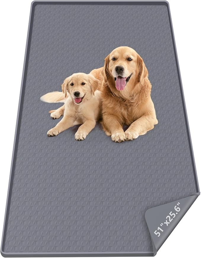 Pee Pads for Dogs, 51" x 25.6" Extra Large Reusable Dog Silicone Mat for Floor Protector, Washable Non-Slip Dog Training Pads for Potty Training (Grey)