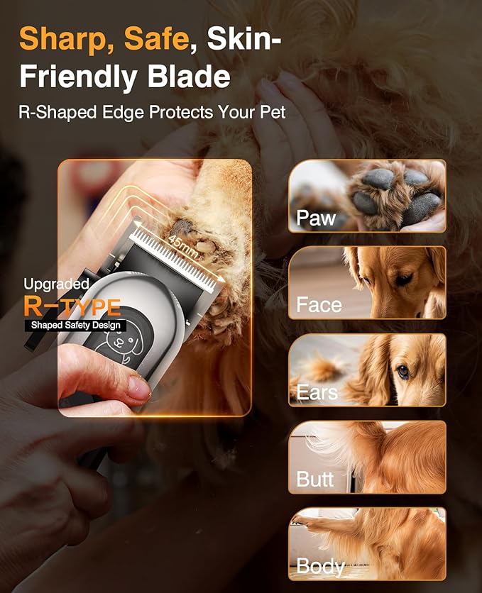 Dog Clippers for Grooming, Dog Grooming Kit for Heavy Thick Hair, Low Noise Cordless Pet Hair Trimmer with Stainless Steel Blade, Professional Rechargeable Hair Trimmer for Dogs and Cats M-Silver
