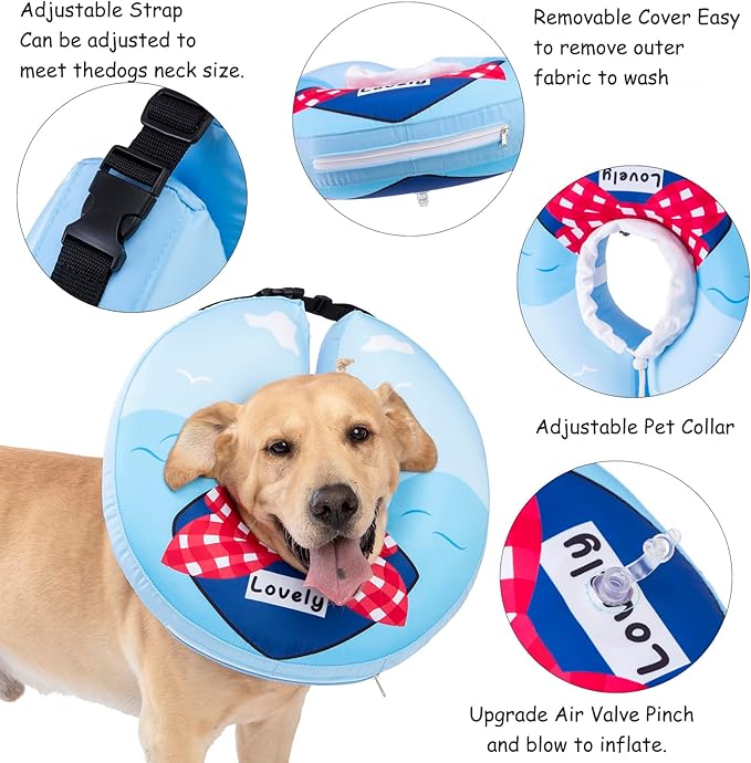 Inflatable Dog Cone Collar,Waterproof Soft Dog Donut Cone for Large Medium Small Dogs Cats, Recovery Pet E-Collar Alternatives After Surgery (Tie Red, Large)