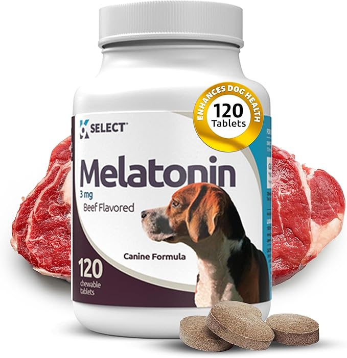 K9 Select Melatonin for Dogs - Calming Chews - Dog Melatonin for Sleep - Reduce Stress, Helps Overall Health Composure Calming Treats for Small Dogs - 1 mg, 180 Beef Flavored Chewable Tablets
