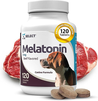 K9 Select Melatonin for Dogs - Composure Dog Calming Chews - Dog Melatonin for Sleep - Reduce Stress Helps Composure Calming Treats for Small Dogs - 3 mg, 120 Beef Flavored Chewable Tablets