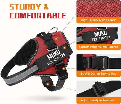 MUMUPET Custom Dog Harness Vest with 2 Personalized Name & Phone Patches, No Pull Reflective Adjustable with Handle, Soft Breathable Padding for Medium Dogs (Red, M)