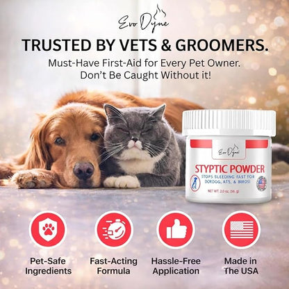 3-PK Styptic Powder for Dogs, Cats, and Birds (2 oz) by Evo Dyne | Fast-Acting Blood Stop Powder for Pets | Quick Stop Bleeding for Dog Nail Clipping, Grooming, Cuts and More (3-Pack)