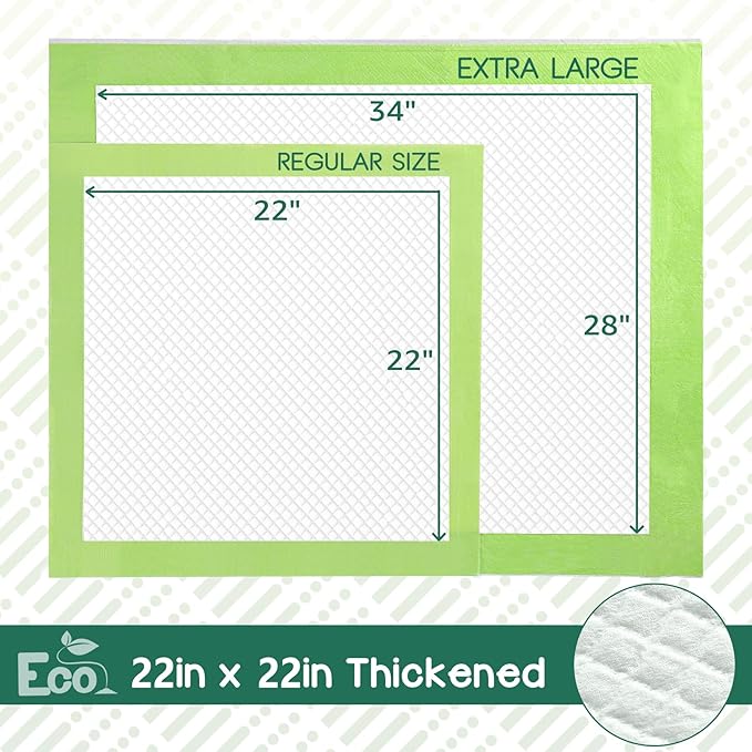CROCI Puppy Pads 28x34in Green Wee Wee Pads for Dogs , Plant-Based Dogs Pads Extra Large Absorbs Up to 7 Cups of Liquid, 5-Layer Leak-Proof & Quick Drying, Disposable (40 Counts)
