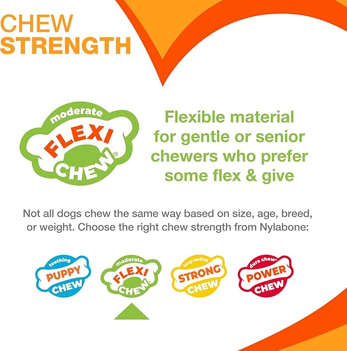 Nylabone Original Bone Flexi Chew Toy for Dogs, Flexible Dog Toys for Moderate Chewers, Chicken Flavor, Medium - Up to 35 lbs, 1 Count