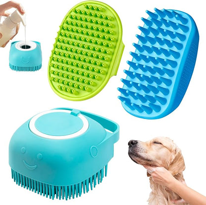 Comotech 3PCS Dog Bath Brush | Dog Shampoo Brush |Scrubber for Bath | Grooming/Washing Brush Scrubber (Blue Blue Green)
