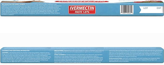 Ivermectin Horse Paste 1.87% Dewormer – Apple Flavored Anthelmintic, Broad-Spectrum Parasite Control for Horses up to 1,250 lbs