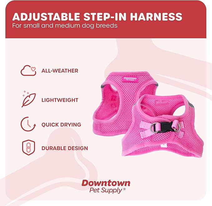 Downtown Pet Supply Step-in Dog Harness – No Pull, Adjustable Padded Mesh with Reflective Trim, Secure Buckle Strap – Comfortable & Breathable Small Dog Harness, Large, Pink