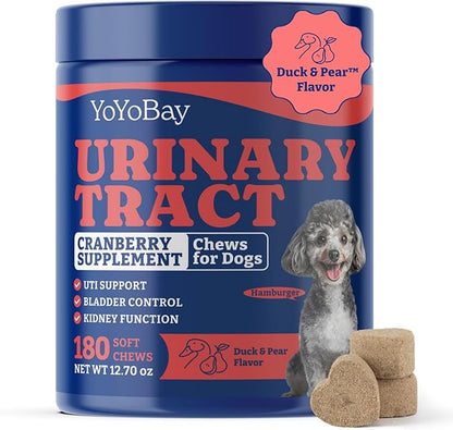 Dog UTI Treatment - 180 Dog Bladder Control Chews, Cranberry Supplement for Urinary Tract Health, Cranberry Chews for Dogs, Duck & Pear Flavor