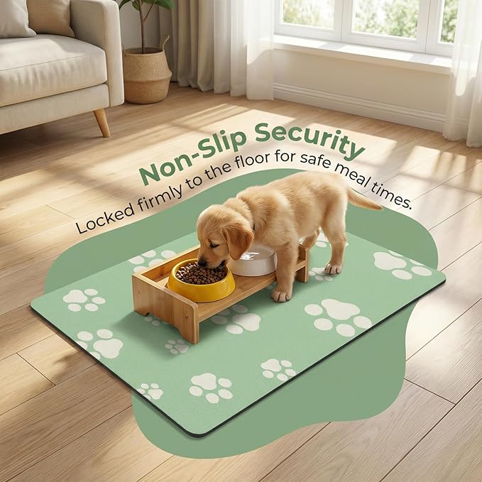 Pet Feeding Mat Dog Cat Food Mat Absorbent No Stains Quick Dry Rubber Bottom Anti-Slip Water Bowl Mats Easy to Clean for Indoor Pet Placemats Water Dispenser Mat