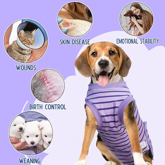 Dog Recovery Suit, Surgical Recovery Suit for Male Female Dogs Cats Spayed Onesie After Surgery, Dog Post Surgery Suit Anti Licking & Biting Surgical Shirt with Pee Hole，Purple XX-Large