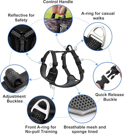 Plutus Pet No Pull Dog Harness, Reflective Adjustable Dog Vest Harness with Handle, Escape Proof, Soft Padded for Small Medium Large Dogs (Black, XL)