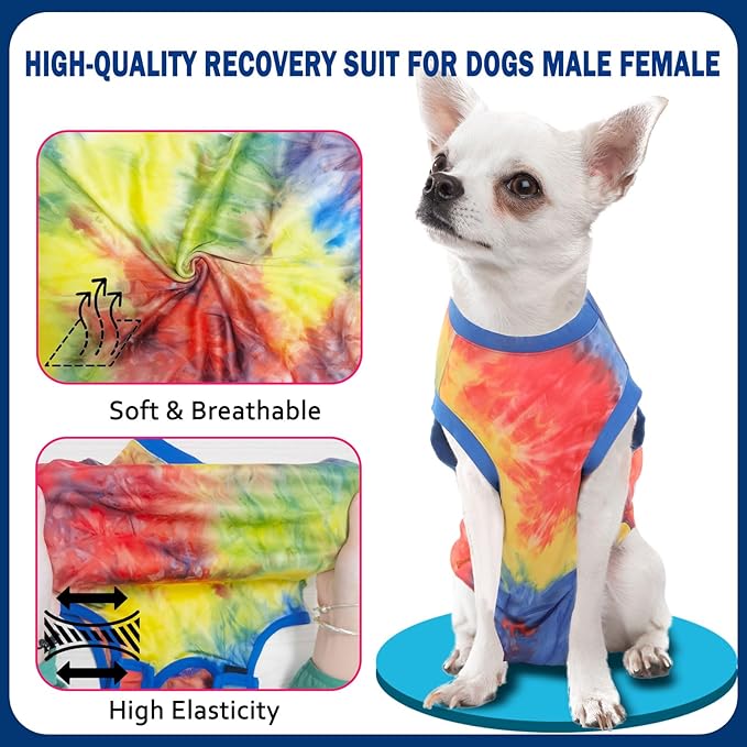 Dog Surgery Recovery Suit - Female Spay & Male Neuter Onesie, Cone Alternative Pet Surgical Shirt (Tie-dye Blue, XS)