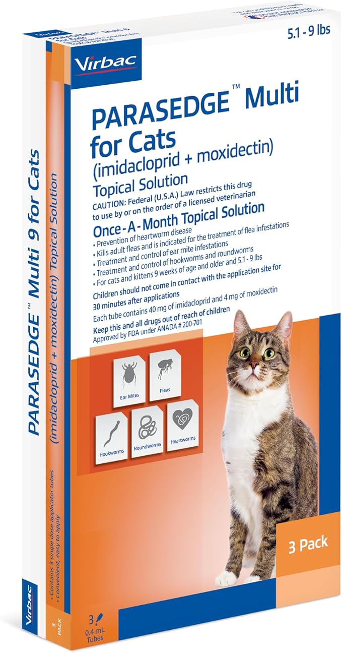PARASEDGE™ Multi 9 for Cats and Ferrets (imidacloprid + moxidectin) Topical Solution 5.1-9 lbs, 3 Pack