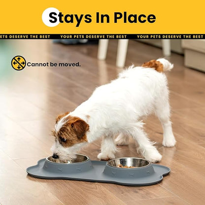 Conlun Stainless Steel Dog Bowls with Non-Slip Silicone Mat, Spill Proof Food & Water Bowls Set, Easy Clean Puppy Food Dish, Dishwasher Safe, Suitable for Dogs Cats Pet Under 20lbs, Small, Grey