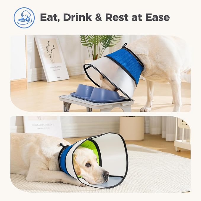 Avont Dog Cone Collar After Surgery, Alternative Adjustable Elizabeth Cone for Medium Large Dogs, Comfy Breathable Pet Recovery Collar to Stop Licking -Blue(S)