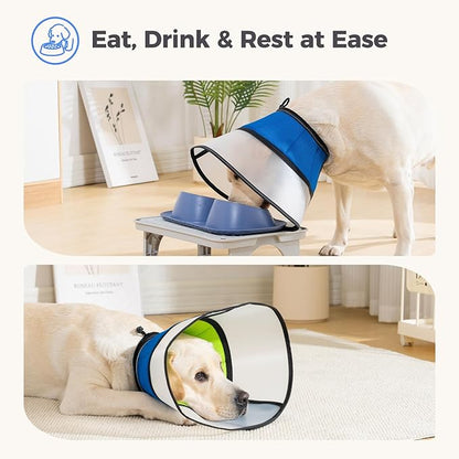 Avont Dog Cone Collar After Surgery, Alternative Adjustable Elizabeth Cone for Medium Large Dogs, Comfy Breathable Pet Recovery Collar to Stop Licking -Blue(S)