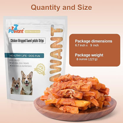 Soft Dog Treats Chicken Sweet Potato Sticks Puppy Easy to Digest Training Snacks Chicken Wrapped Sweet Potato 0.5lb/227g