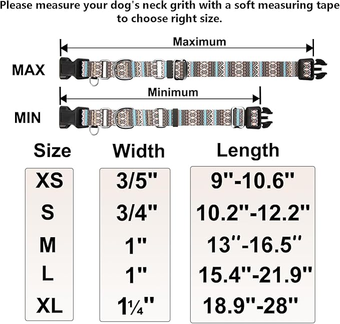Martingale Dog Collar with Buckle Tribal Design Adjustable Escape Proof Pet Collars (Aztec, Large)