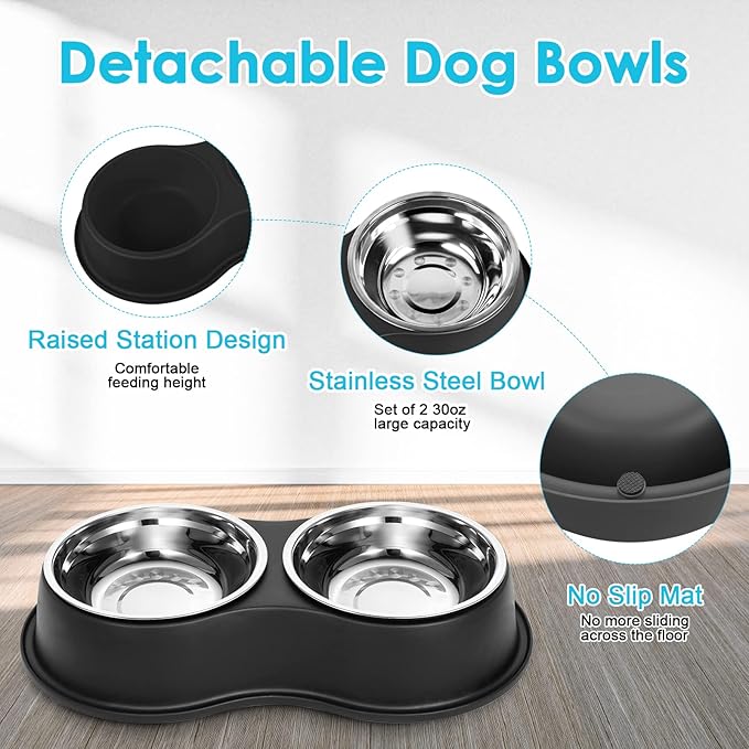 Epetslove Dog Bowls Large Double Dog Water and Food Bowls Stainless Steel Bowls with Non-Slip Resin Station, Pet Feeder Bowls Food Dish for Small Medium Large Dogs Cats