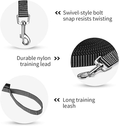 Hi Kiss Dog/Puppy Obedience Recall Training Agility Lead - 15ft 20ft 30ft 50ft 100ft Training Leash - Great for Training, Play, Camping, or Backyard(20ft,Black_White)