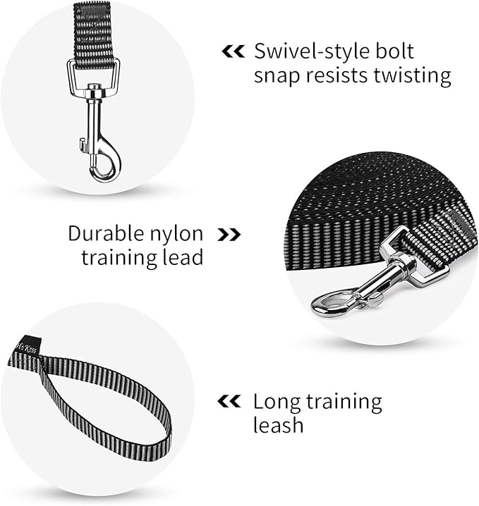 Hi Kiss Dog/Puppy Obedience Recall Training Agility Lead - 15ft 20ft 30ft 50ft 100ft Training Leash - Great for Training, Play, Camping, or Backyard(30ft,Black_White)