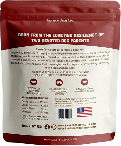 Smart Cookie All Natural Dog Treats - Wild Boar & Sweet Potato - Training Treats for Dogs with Allergies, Sensitive Stomachs - Soft Dog Treats, Chewy, Grain Free, Made in USA - 5oz Bag, Pack of 3
