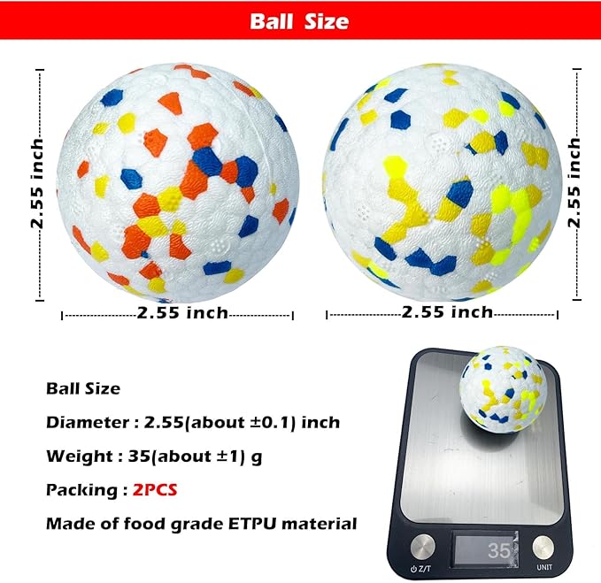 CAISHOW 2Pack Dog Ball Squeak Toys Indestructible Dog Ball Float On Water Fetch Bouncy Durable Solid Rubber Ball for Puppy Small and Medium Dogs Playing Toys
