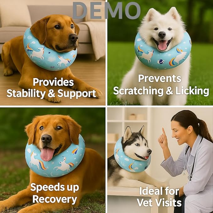 LovinPet Dog Recovery Collar, Adjustable Soft Cone for Medium & Large Dogs, Post-Surgery Comfort & Lick Prevention, Starlight Rainbow Unicorn Prints,Blue