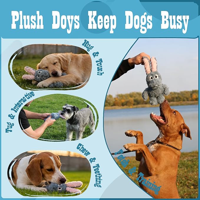Donkey Squeaky Dog Toys to Keep Them Busy, Stuffed Plush Dog Toy Birthday Gift Crinkle Pet Puppy Tug Toy for Small Medium Large Dogs (Grey)