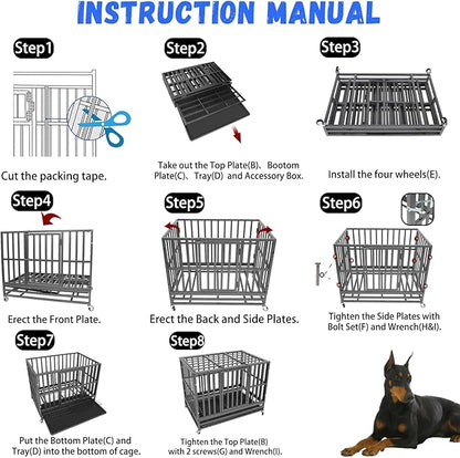 Confote 37" Heavy Duty Dog Crate Cage Kennel Metal Pet Crate Indoor Outdoor Pet Kennel for Small Dogs with Removable Tray, Double Door