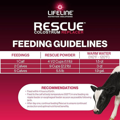 ANNUSO LIFELINE Rescue High-Level Colostrum Replacer for Calves, 1.1lb Bag - 150g Globulin Protein - Replaces Maternal Colostrum in One Feeding - Immune Support, Vitamins, Minerals - Easy-Mix Formula